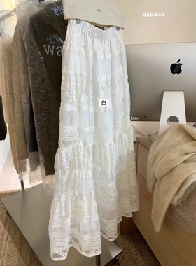 HERS正版早秋新款 很仙的白色蕾丝半身裙长裙女
