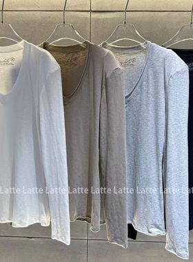 LATTE正版打底新款 V领百搭舒服长袖T恤打底衫女