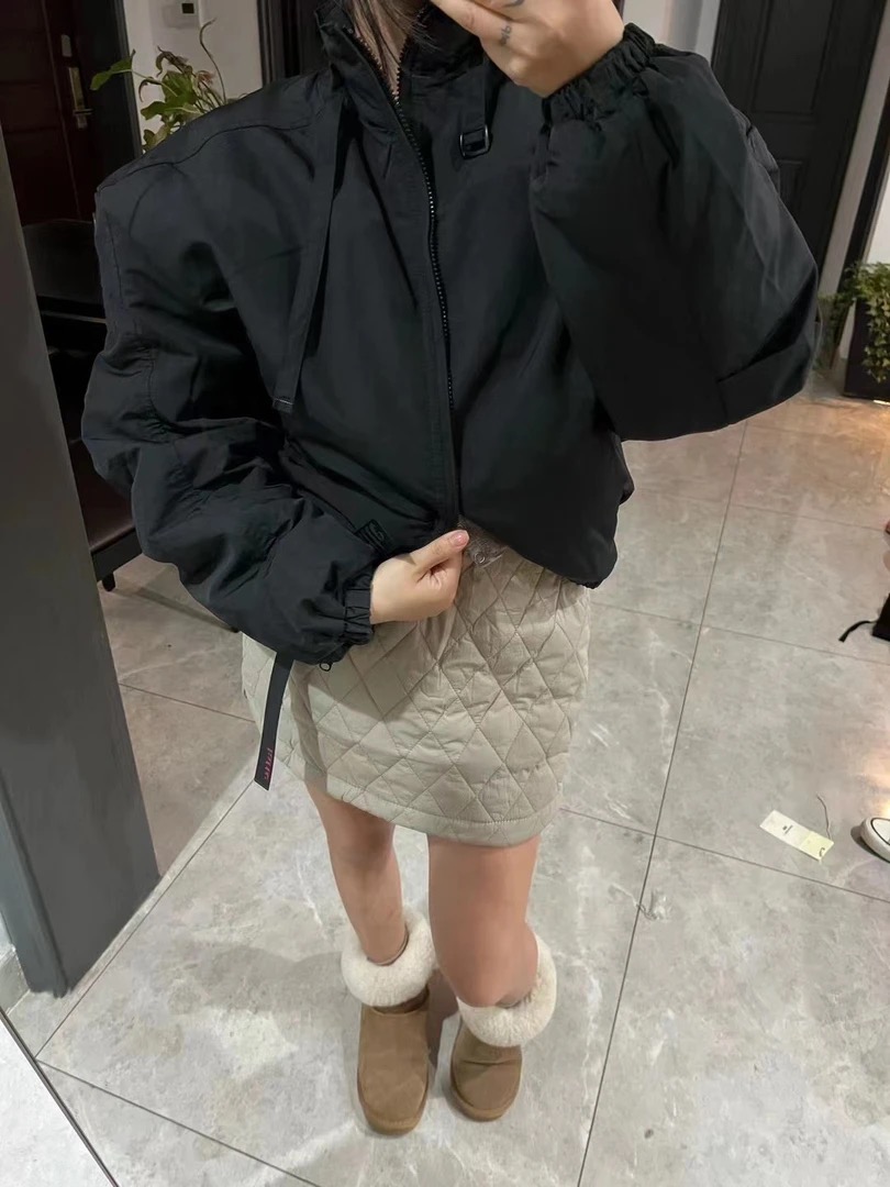 模特自留冬季新款 很洋气的纯色夹克羽绒服女