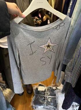 杭州NUT档口秋季新品 很美的灰色斜肩卫衣女