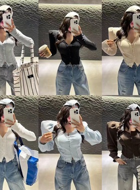 LATTE正品早秋新款 泡泡袖纯欲风长袖打底开衫女