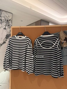 后面小镂空露背长袖 新款 宽松条纹卫衣女 秋季 东ROOM正版