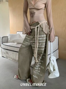 Unbelievable秋季新品 很洋气的卡其色字母阔腿休闲裤女