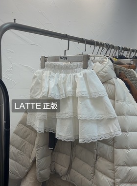 LATTE正版新款 松紧腰百搭白色短裙女