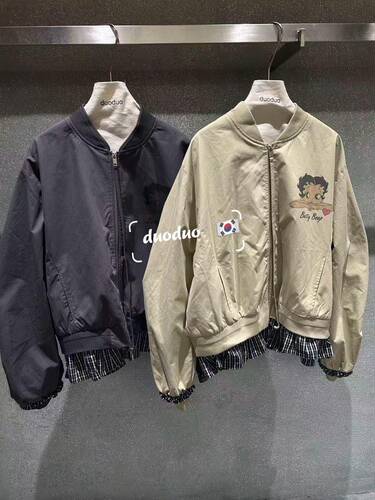 DUODUO正版秋季新款 很洋气的宽松拼接棒球服外套女