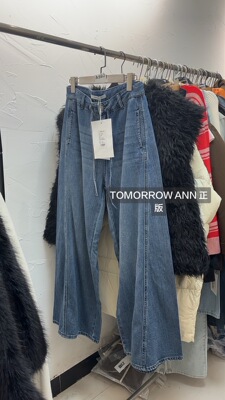 TOMORROW ANN正版新款 很显瘦的深蓝色阔腿牛仔裤女 很软