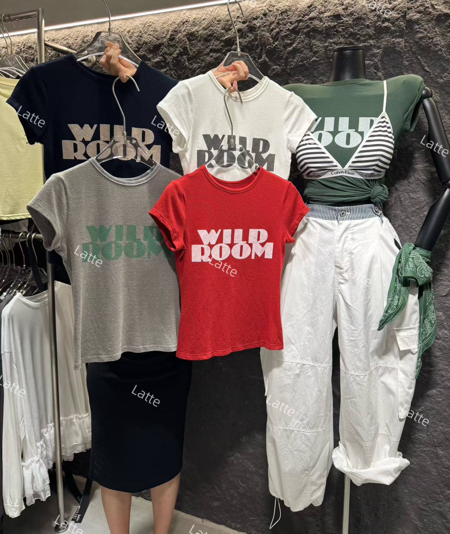 LATTE正版夏季新款 修身弹力简单字母舒服短袖T恤女