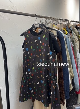 SLURP正版春夏新款 彩色点点感觉的深咖色无袖连衣裙女