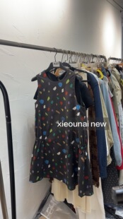 SLURP正版春夏新款 彩色点点感觉的深咖色无袖连衣裙女