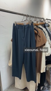 谢欧奈实体店早春新款 深蓝色九分西裤女 后面松紧