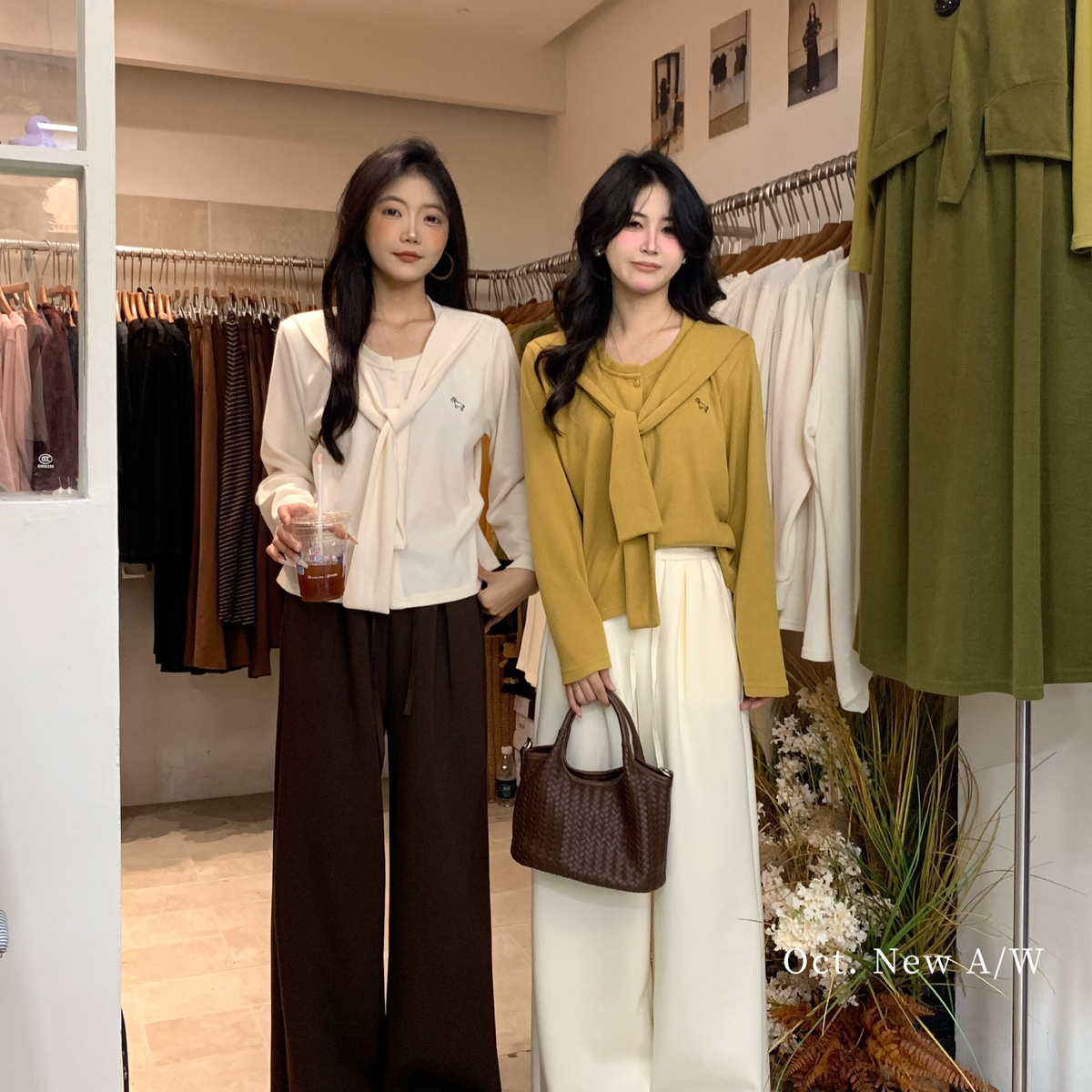 OCT/U.NI-冬上新小狗刺绣假两件披肩小衫80129