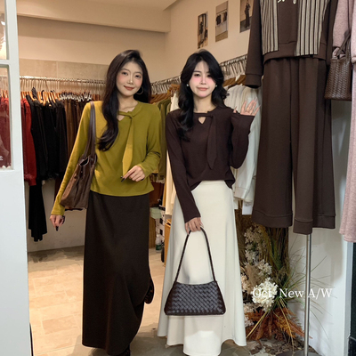 OCT/U.NI-冬上新领口调节飘带侧扭结上衣小衫80141