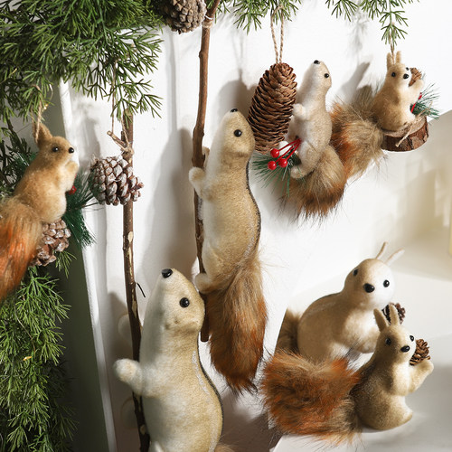 森韵仿真松鼠挂件玩偶松果植绒松鼠桌面摆件圣诞节装饰品布置挂件