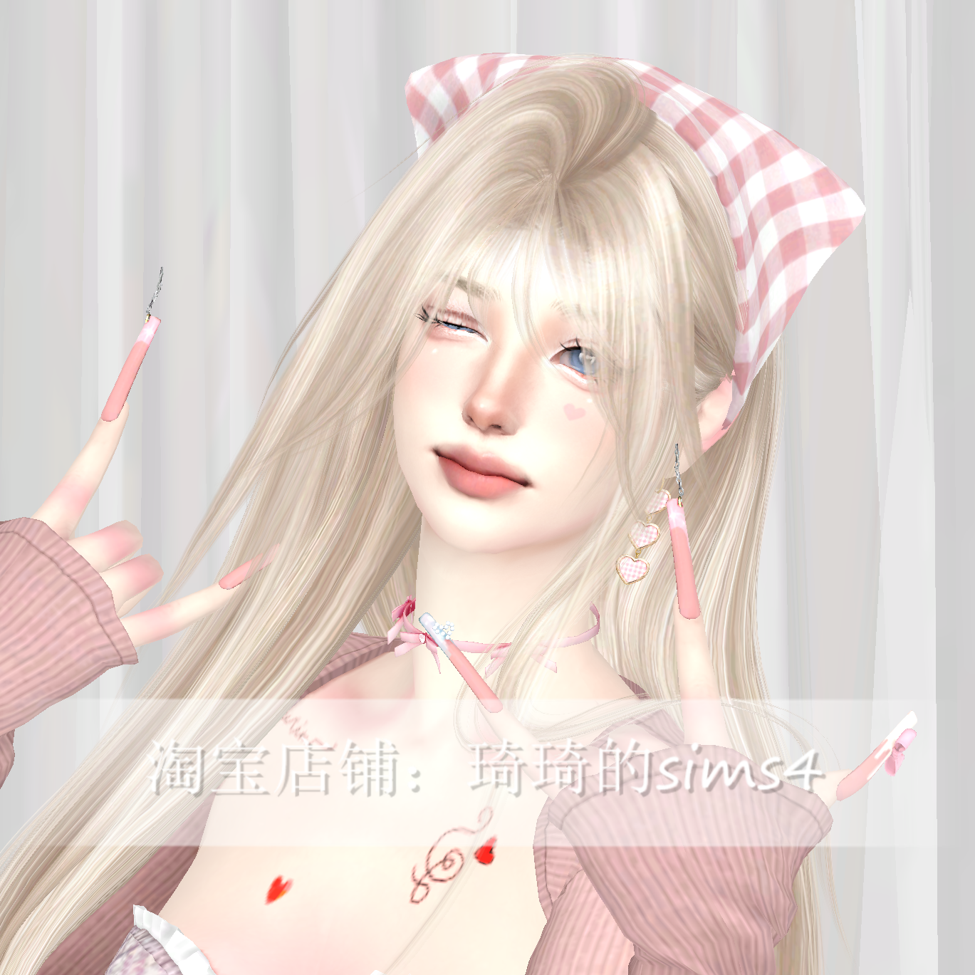 琦琦原创 模拟人生4人物mod|女374|含8套服装发型sims4捏脸游戏