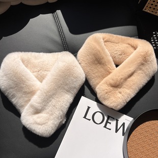 獭兔毛毛吸扣围巾女秋冬韩系简约高级感保暖加厚双面毛绒护颈围脖