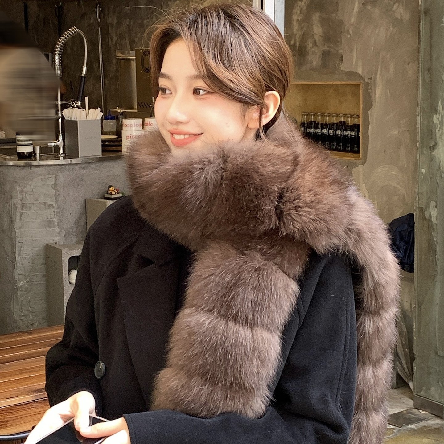 韩版真狐狸毛围巾女秋冬季气质保暖加厚百搭皮草围脖毛领高级感