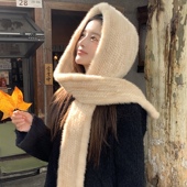 水貂毛编制风雪帽女冬季 高级感保暖护颈双面毛绒皮草围巾帽子一体
