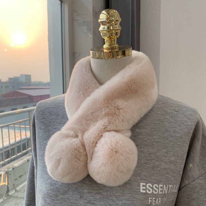 韩国可爱百搭整皮獭兔毛毛围脖加厚保暖毛绒脖套真皮草围巾秋冬女