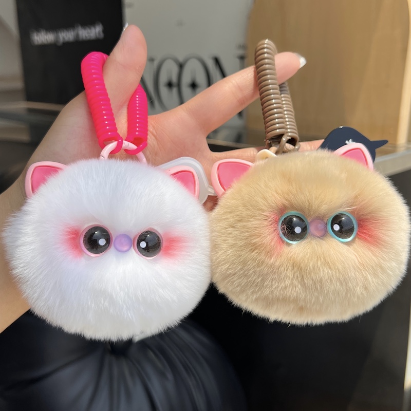 真毛小猫咪钥匙扣毛绒玩偶包挂饰