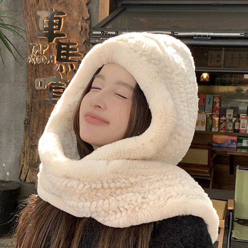 赛雅娜皮草风雪帽围巾一体韩版女