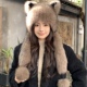 可爱狐狸毛猫耳朵帽子围巾一体风雪帽女秋冬保暖加厚毛绒护耳帽子