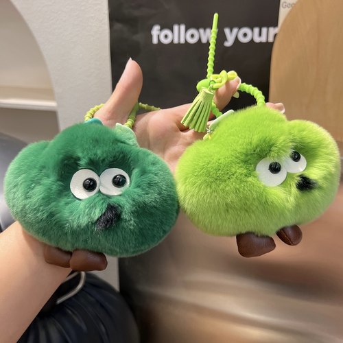 可爱獭兔毛小树挂饰毛绒球包挂饰