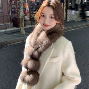 新款狐狸毛毛球围巾女秋冬季高级感气质双面毛毛保暖护颈皮草围脖