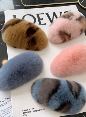 毛毛发夹韩国ins真獭兔毛发夹超大可爱毛绒发卡皮草毛毛bb卡网红