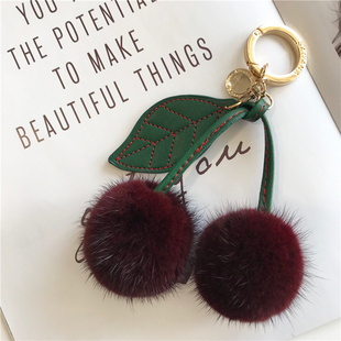 超大水貂毛毛球包包挂件大樱桃毛绒车钥匙扣包挂饰女