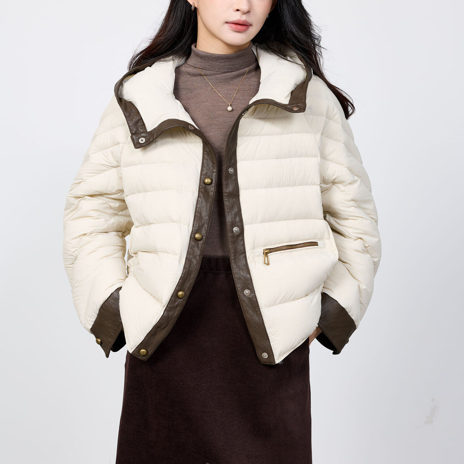 轻盈立体裁剪韩版宽松显瘦短款立领带帽百搭90白鸭绒羽绒服