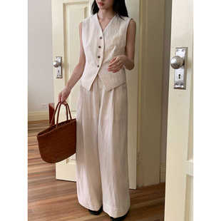 两件套女夏季 马甲上衣休闲阔腿裤 新款 时尚 潮 韩版 套装 气质天丝无袖