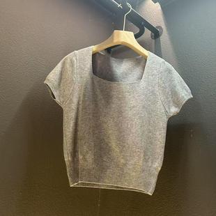 方领短袖 80斤 针织衫 衣长46CM 140斤 女短款 2025年新款