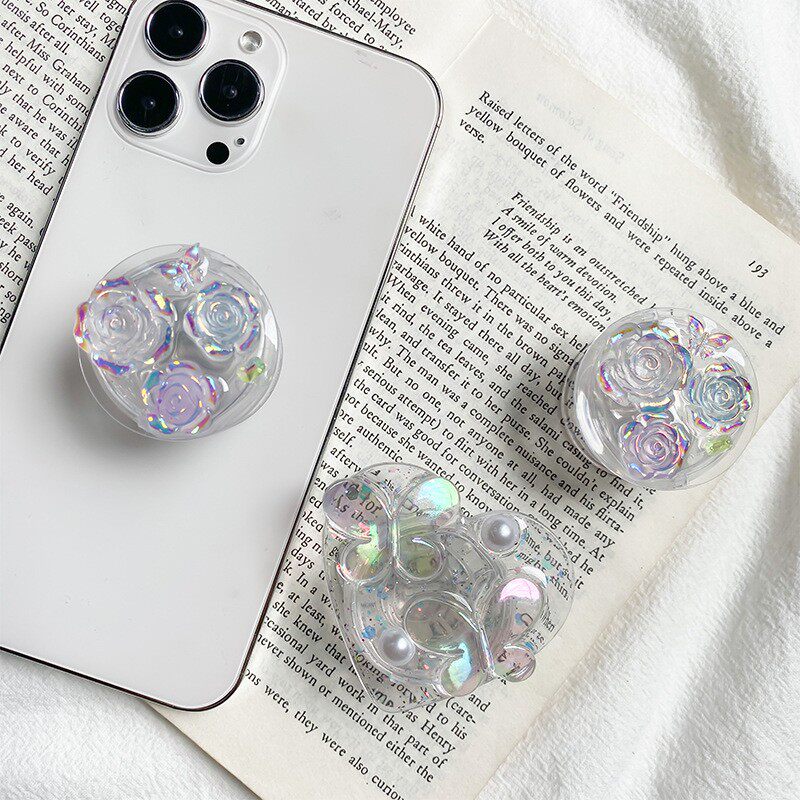 滴胶镭射花朵手机桌面支架气囊背贴韩国ins珍珠蝴蝶高级感稳固diy