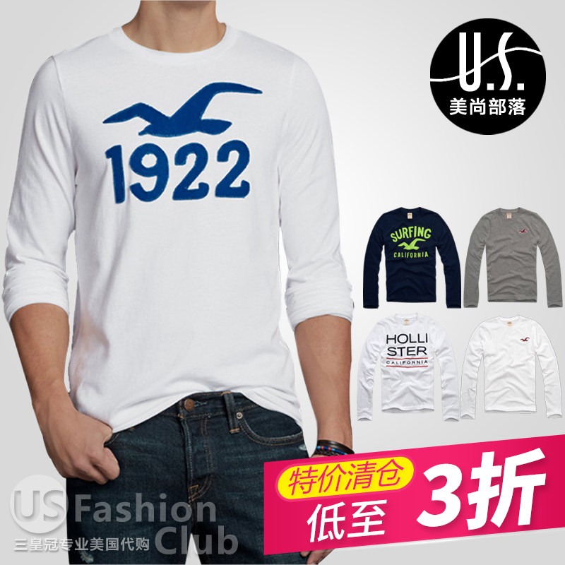 国内现货美国af副牌Hollister正品HCO男长袖圆领打底衫休闲T恤