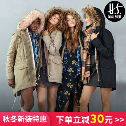Abercrombie*Fitch现货AF女士羊羔绒加绒派克服大衣棉衣不退换