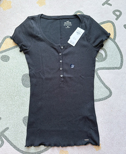 AF副牌HOLLISTER女士亨利领短袖T恤 美国正品国内现货