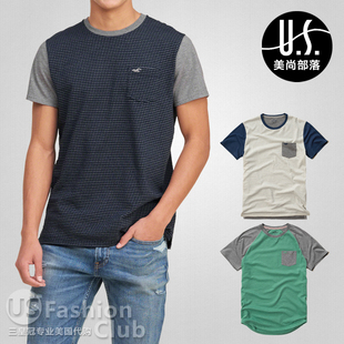 国内现货美国Hco正品Hollister 男圆领拼色短袖T恤打底衫男休闲款