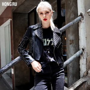 洪茹2021春季韩版机车复古欧美pu皮衣女士短款短外套显瘦皮夹克