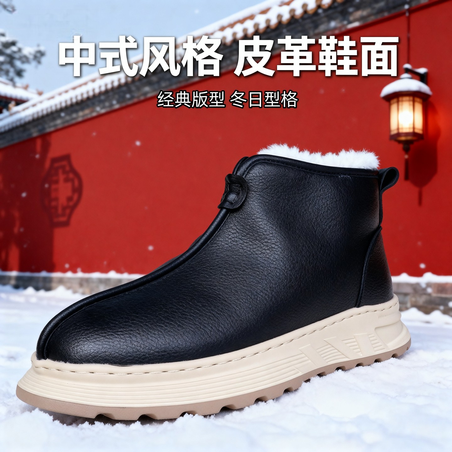 老北京布鞋男款冬季加绒保暖纯羊毛棉鞋防水防滑男士休闲鞋超轻鞋
