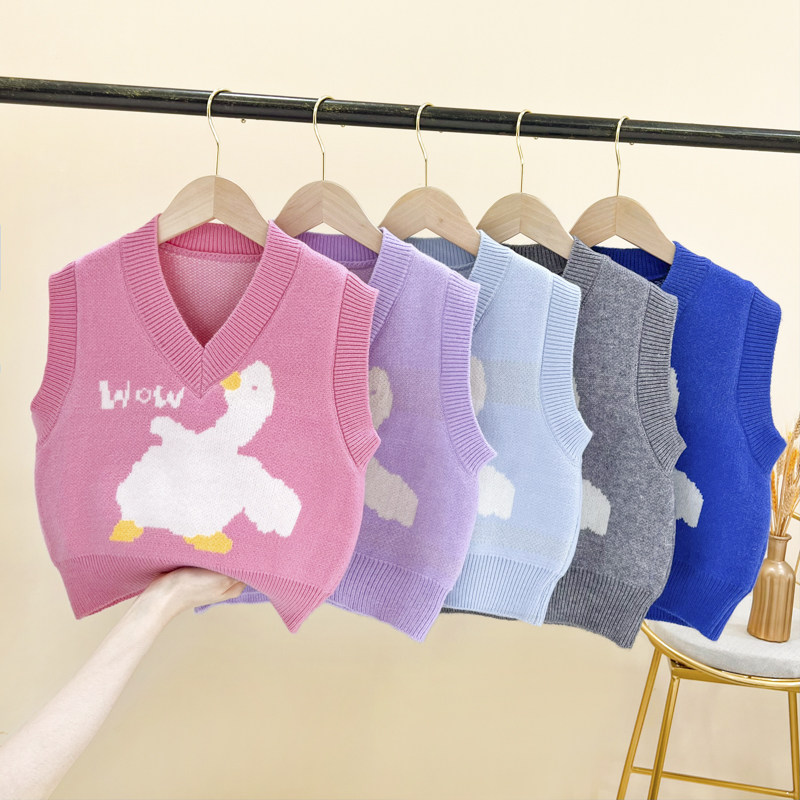 儿童针织马甲2024秋冬新款韩版中大童宝宝卡通男女童套头毛衣背心