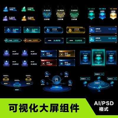 可视化大屏ui组件科技图标数据管理实时监控统计界面后台展示设计