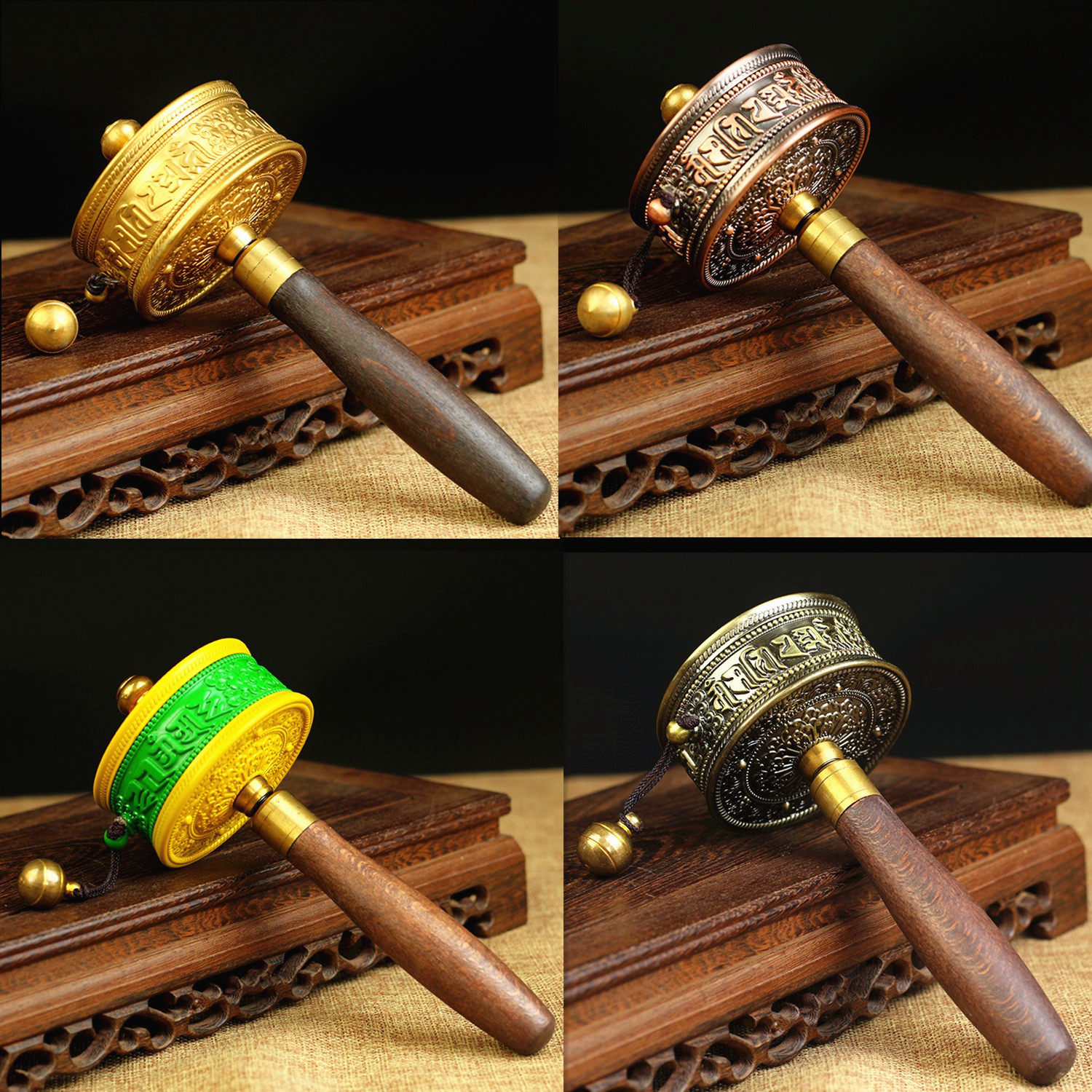 家用手摇转轮六字言手摇转筒 纯铜手摇转金轮静音3万遍经典小号