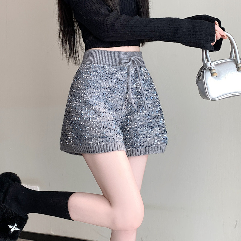 2025针织短裤女秋冬季高腰直筒裤小个子阔腿裤宽松休闲a字热裤子,女装/女士精品,休闲裤,淘宝优惠券,粉丝福利购,淘宝优惠卷