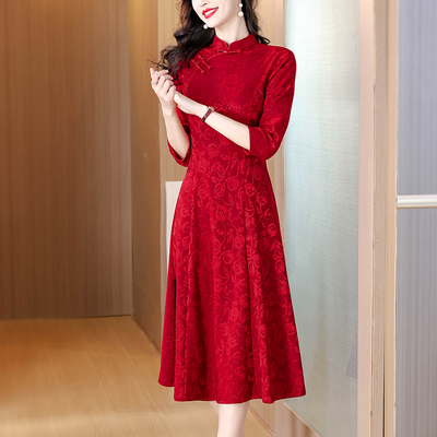 喜婆婆婚宴装2025新款妈妈礼服结婚年轻高贵旗袍敬酒服新中式长袖