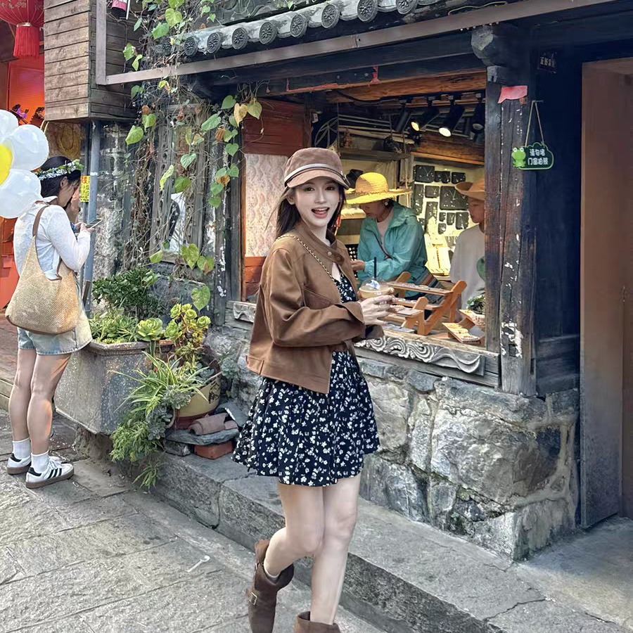 短款夹克棕色美拉德外套