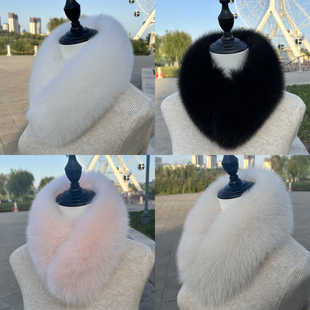 秋冬新款真狐狸毛围巾女百搭加厚保暖毛毛皮草围脖磁扣毛领子单卖
