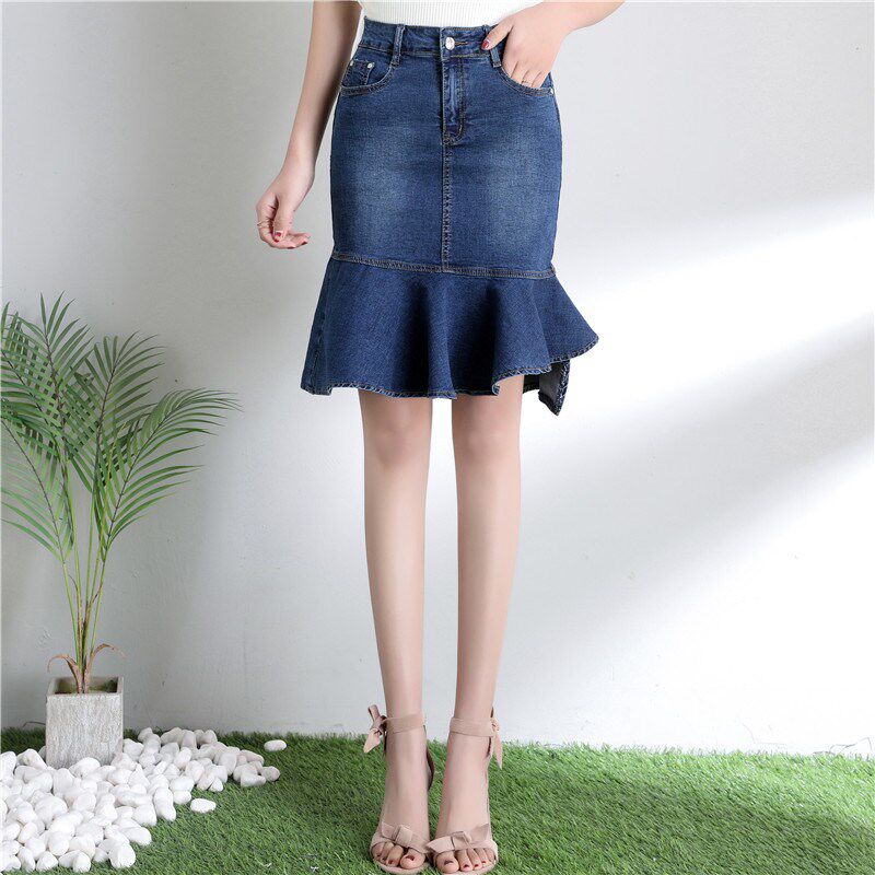 加大码不规则牛仔裙半身裙女短裙荷叶边下摆包臀鱼尾裙胖mm200斤|ruв категории Женская одежда, юбка - от Buy2taobao.com для оказания профессиональной услуги покупки агента Taobao