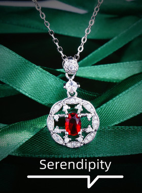 春季新款复古电商福利红宝石项链幸福摩天轮红色锆石吊坠水晶挂件