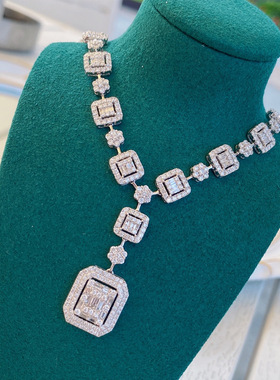 豪华轻奢大气冰糖满钻项链可拆卸三戴款套链 重工设计T方开口戒指