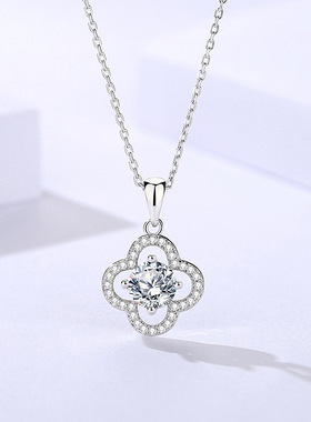 s925纯银四叶草项链女精美微镶吊坠镶钻纯银项坠银饰